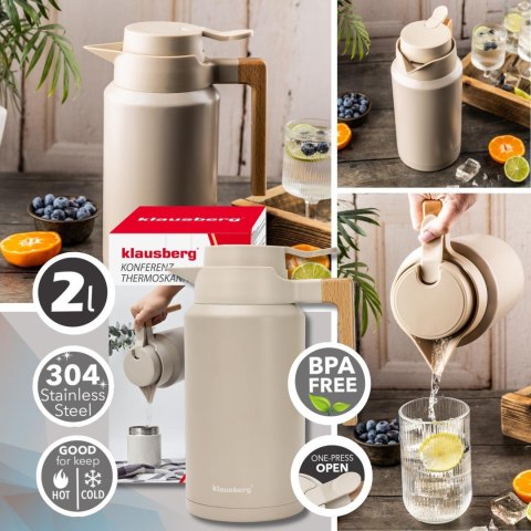 Termos konferencyjny, 2l, stal 304, bpa-free, beżowy, klausberg, kb-9014