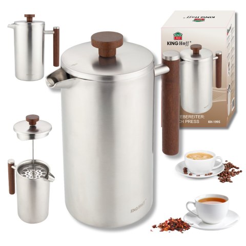 Zaparzacz, french press, 1l, podwójne ścianki, drewniany uchwyt