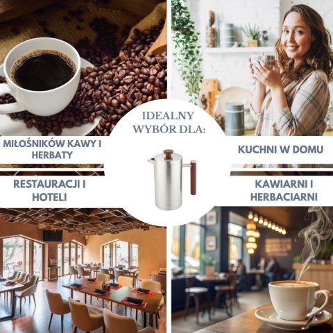 Zaparzacz, french press, 1l, podwójne ścianki, drewniany uchwyt
