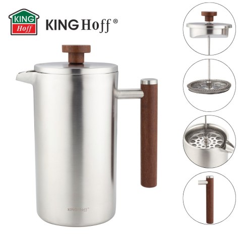 Zaparzacz, french press, 1l, podwójne ścianki, drewniany uchwyt