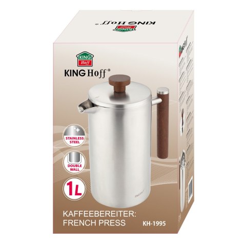 Zaparzacz, french press, 1l, podwójne ścianki, drewniany uchwyt