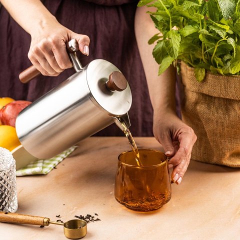 Zaparzacz, french press, 1l, podwójne ścianki, drewniany uchwyt