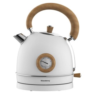 Czajnik elektryczny z termometrem, stal nierdzewna, bialy z drewnem, 1,8l, 1850-2200w, klausberg, kb-9007