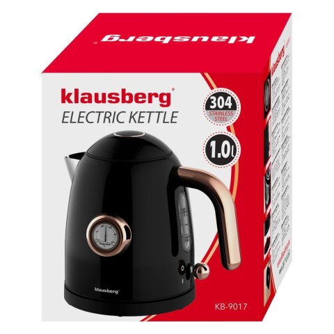 Czajnik elektryczny z termometrem, stal nierdzewna, czarny, 1,0l, 1200w, klausberg, kb-9017