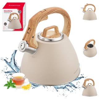 Czajnik stalowy 2,5 l beżowy z uchwytem drewnopodobnym, klausberg kb-7954