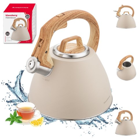 Czajnik stalowy 2,5 l beżowy z uchwytem drewnopodobnym, klausberg kb-7954