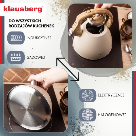 Czajnik stalowy 2,5 l beżowy z uchwytem drewnopodobnym, klausberg kb-7954