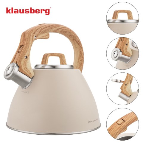 Czajnik stalowy 2,5 l beżowy z uchwytem drewnopodobnym, klausberg kb-7954