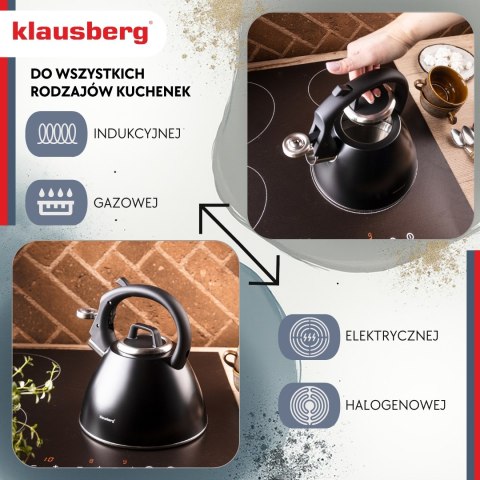 Czajnik stalowy 2,5 l czarny mat z uchwytem soft-touch, klausberg kb-7952