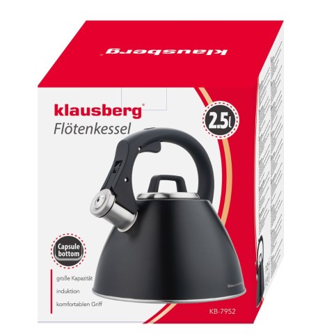 Czajnik stalowy 2,5 l czarny mat z uchwytem soft-touch, klausberg kb-7952