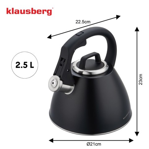 Czajnik stalowy 2,5 l czarny mat z uchwytem soft-touch, klausberg kb-7952