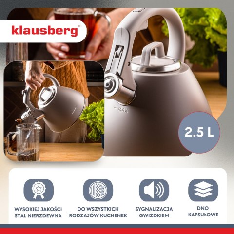 Czajnik stalowy 2,5 l w kolorze szary, klausberg kb-7953