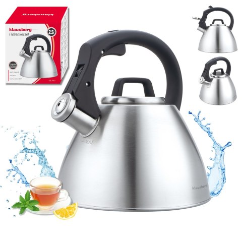 Czajnik stalowy 2,5 l z gwizdkiem i uchwytem soft-touch, klausberg kb-7951