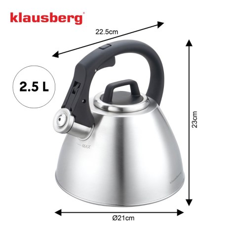 Czajnik stalowy 2,5 l z gwizdkiem i uchwytem soft-touch, klausberg kb-7951