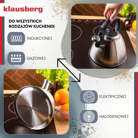 Czajnik stalowy 2,5 l z gwizdkiem i uchwytem soft-touch, klausberg kb-7951