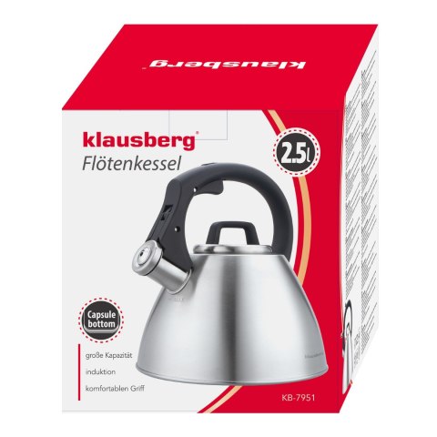 Czajnik stalowy 2,5 l z gwizdkiem i uchwytem soft-touch, klausberg kb-7951