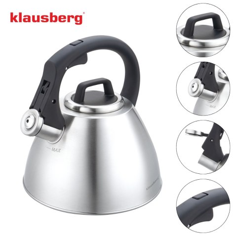 Czajnik stalowy 2,5 l z gwizdkiem i uchwytem soft-touch, klausberg kb-7951