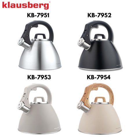 Czajnik stalowy 2,5 l z gwizdkiem i uchwytem soft-touch, klausberg kb-7951