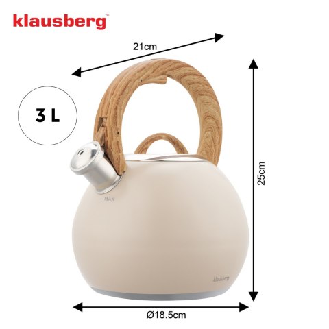 Czajnik stalowy 3 l beżowy mat z uchwytem drewnopodobnym, klausberg kb-7956