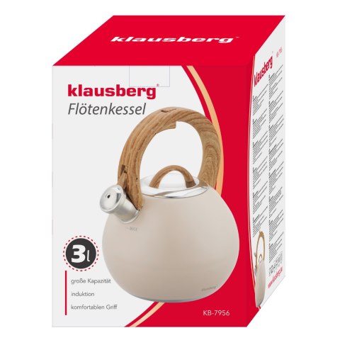 Czajnik stalowy 3 l beżowy mat z uchwytem drewnopodobnym, klausberg kb-7956