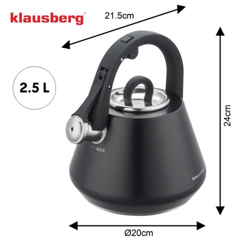 Czajnik stalowy z gwizdkiem 2,5 l czarny mat, klausberg kb-7948