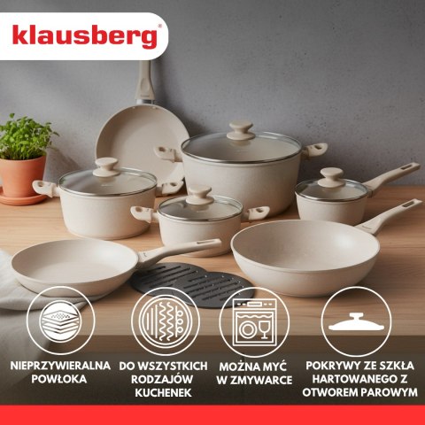 Garnki z marmurkową powłoką nieprzywieralną, zestaw 12 elementów klausberg