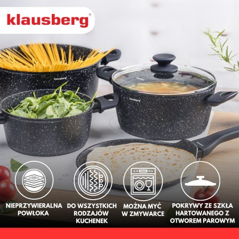 Garnki z marmurkową powłoką nieprzywieralną, zestaw 7 elementów klausberg