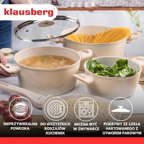 Garnki z marmurkową powłoką nieprzywieralną, zestaw 7 elementów klausberg