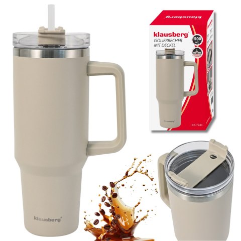 Kubek termiczny ze słomką, beżowy, 1100 ml, stal nierdzewna, klausberg, kb-7944