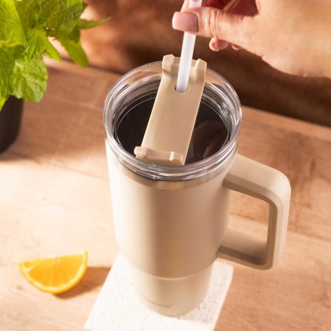 Kubek termiczny ze słomką, beżowy, 1100 ml, stal nierdzewna, klausberg, kb-7944