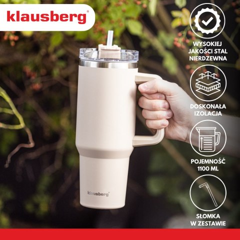 Kubek termiczny ze słomką, beżowy, 1100 ml, stal nierdzewna, klausberg, kb-7944