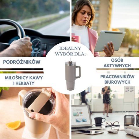 Kubek termiczny ze słomką, beżowy, 1100 ml, stal nierdzewna, klausberg, kb-7944