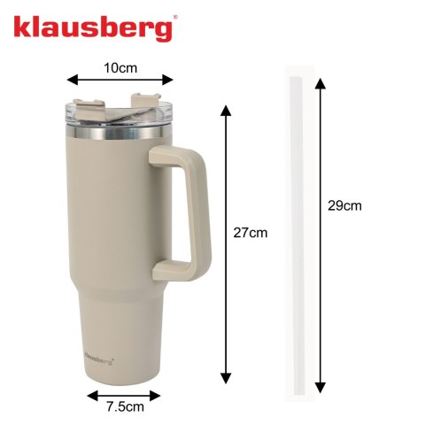 Kubek termiczny ze słomką, beżowy, 1100 ml, stal nierdzewna, klausberg, kb-7944