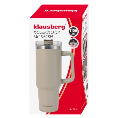 Kubek termiczny ze słomką, beżowy, 1100 ml, stal nierdzewna, klausberg, kb-7944