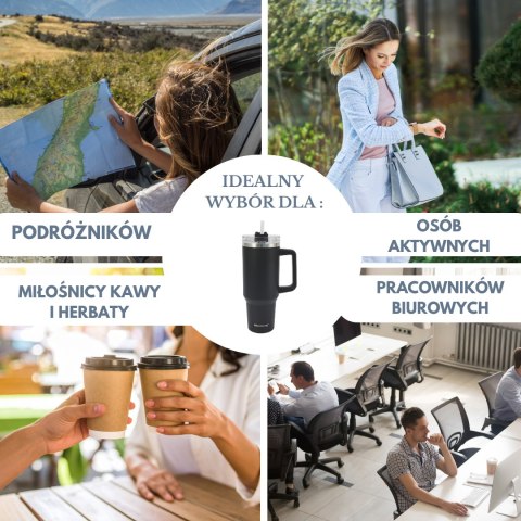 Kubek termiczny ze słomką, czarny, 1100 ml, stal nierdzewna, klausberg, kb-7942