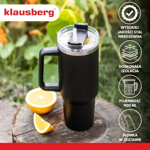 Kubek termiczny ze słomką, czarny, 1100 ml, stal nierdzewna, klausberg, kb-7942
