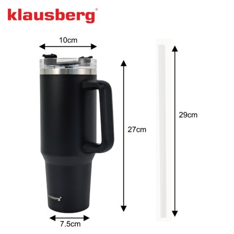Kubek termiczny ze słomką, czarny, 1100 ml, stal nierdzewna, klausberg, kb-7942