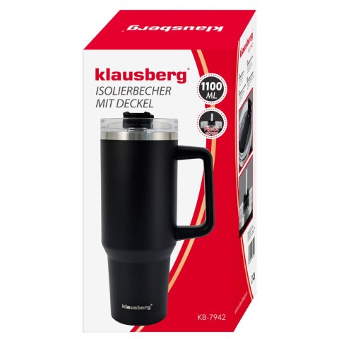 Kubek termiczny ze słomką, czarny, 1100 ml, stal nierdzewna, klausberg, kb-7942