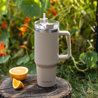 Kubek termiczny ze słomką, szary, 1100 ml, stal nierdzewna, klausberg, kb-7943