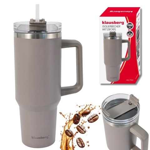 Kubek termiczny ze słomką, szary, 1100 ml, stal nierdzewna, klausberg, kb-7943