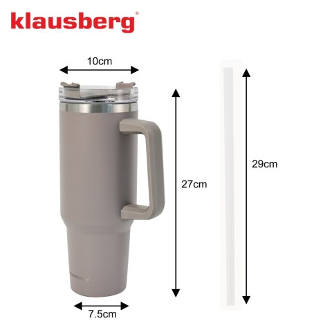 Kubek termiczny ze słomką, szary, 1100 ml, stal nierdzewna, klausberg, kb-7943