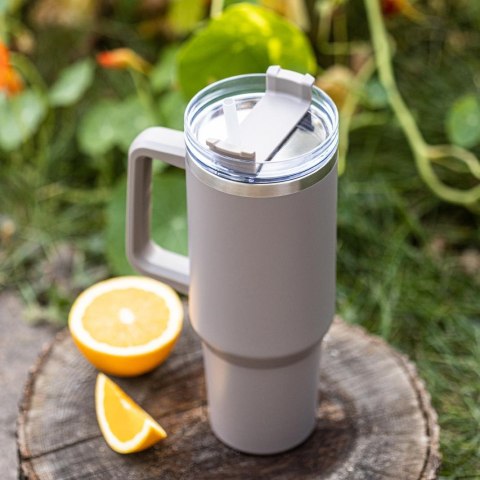 Kubek termiczny ze słomką, szary, 1100 ml, stal nierdzewna, klausberg, kb-7943
