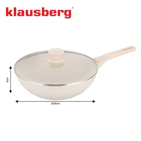 Patelnia wok marmurowa 28 cm kremowa z pokrywką, klausberg kb-7991