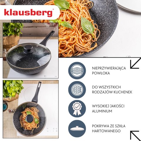 Patelnia wok marmurowa 28 cm z pokrywką, klausberg kb-7990