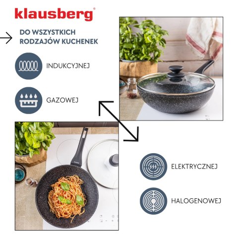 Patelnia wok marmurowa 28 cm z pokrywką, klausberg kb-7990