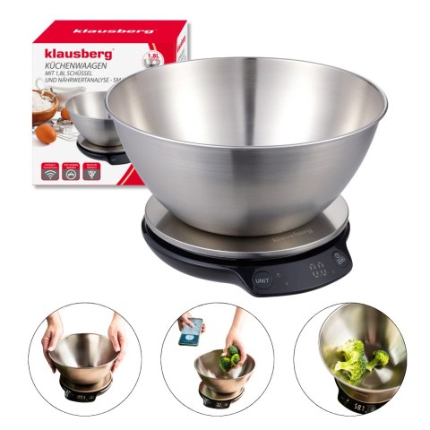 Waga kuchenna dietetyczna z miska, 1,8l, bluetooth, aplikacją