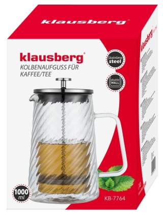 Zaparzacz tłokowy do kawy/herbaty, szkło, 1l, klausberg, kb-7764