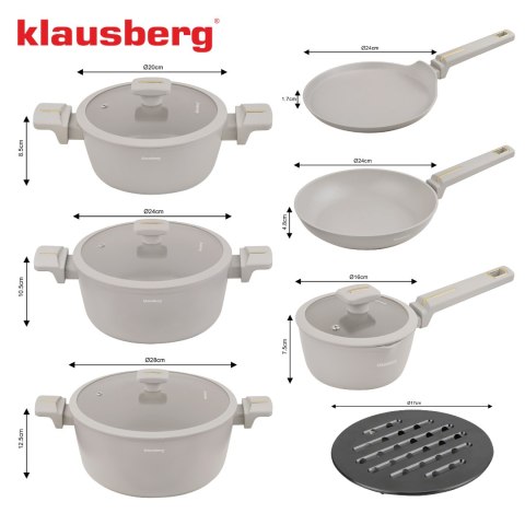 Zestaw garnków 12-elementowy, aluminium odlewane, powłoka nieprzywierająca, beżowy, klausberg, kb-7967