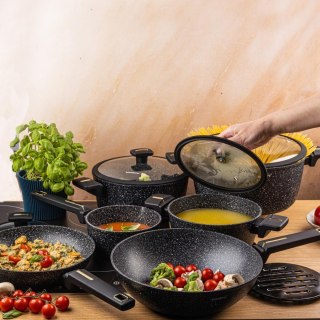 Zestaw garnków 12-elementowy z patelnią wok, aluminium odlewane, marmurowa powłoka nieprzywierająca, czarny, klausberg, kb-7968