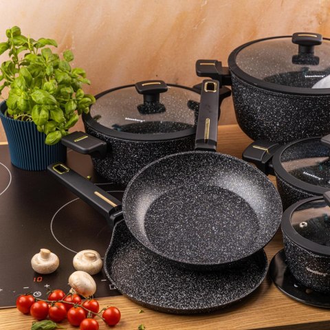 Zestaw garnków 12-elementowy z patelnią wok, aluminium odlewane, marmurowa powłoka nieprzywierająca, czarny, klausberg, kb-7968